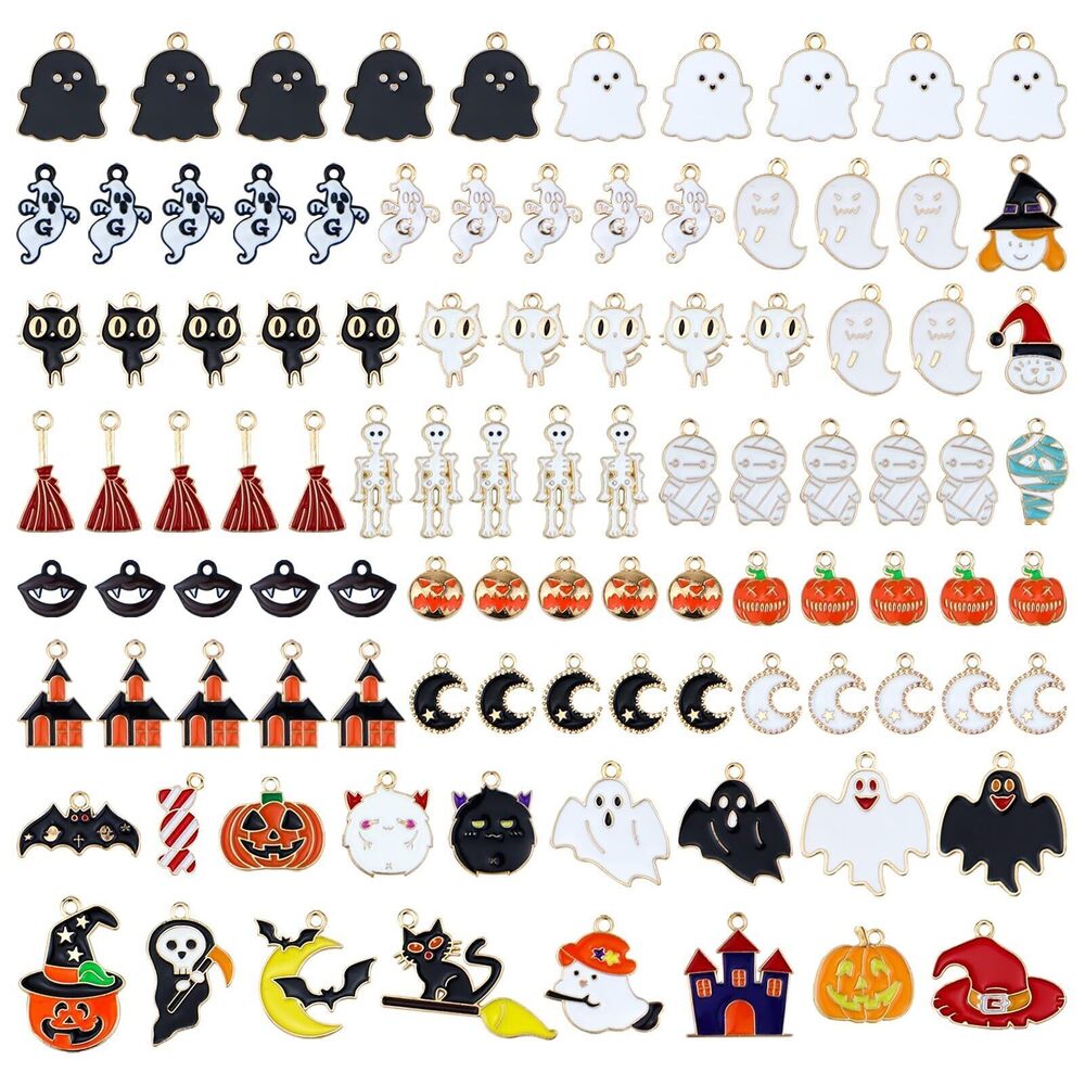 1521 100 Pcs Wholesale Halloween Charms - Mixed Gold Plated Enamel Skull